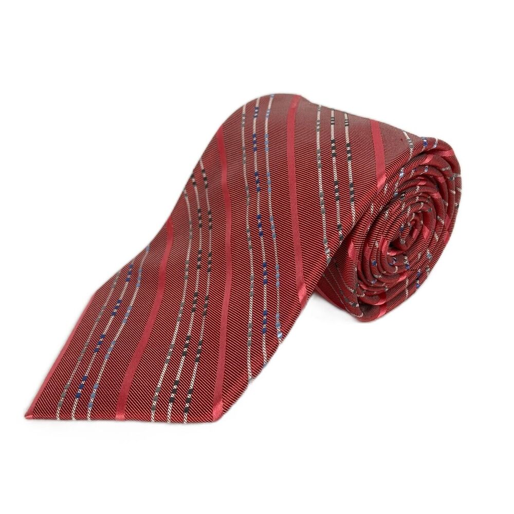 Paul Fredrick Tie Mens‎ Red Diagonal Stripe Pointed Silk Classic Tie